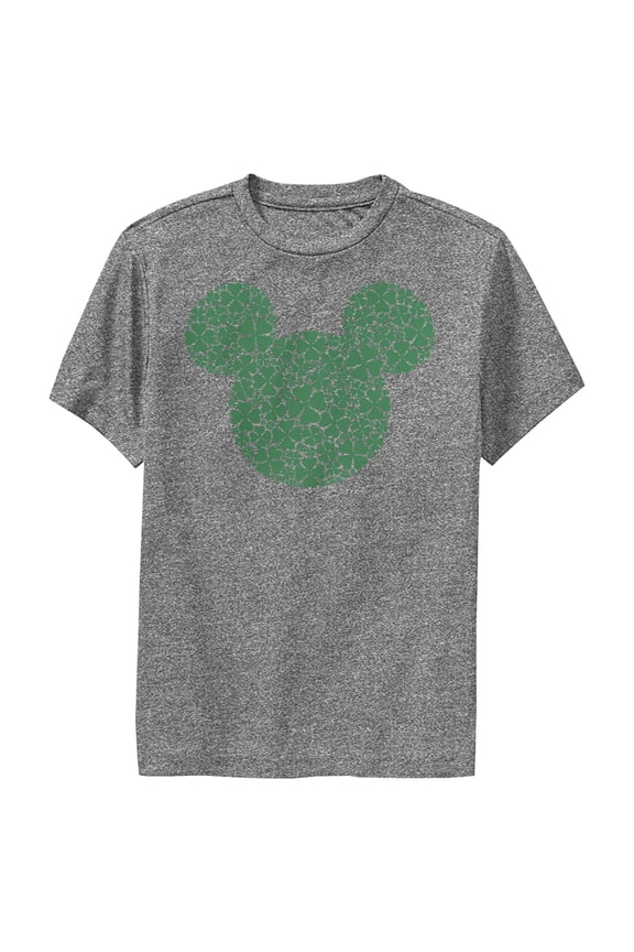 Boy's Mickey & Friends Mickey Mouse Clover Silhouette Performance Graphic Tee Charcoal Heather Large