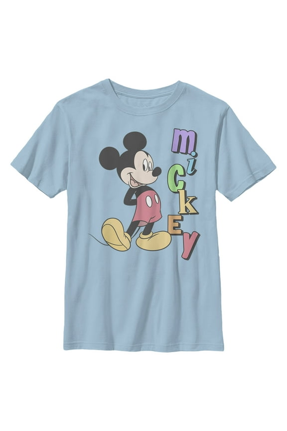 Boy's Mickey & Friends Mickey Mouse Colorful Name Graphic Tee Light Blue Medium
