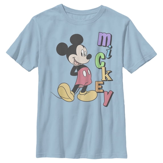 Boy's Mickey & Friends Mickey Mouse Colorful Name Graphic Tee Light Blue Small