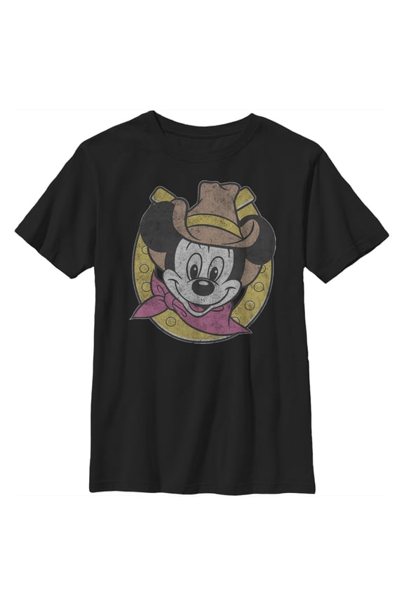 Boy's Mickey & Friends Mickey Mouse Cowboy Distressed  Graphic Tee Black Small