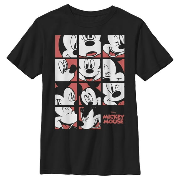 Boys' Husky Mickey & Friends Mickey Mouse Expressions Boxes Graphic Tee Black Large