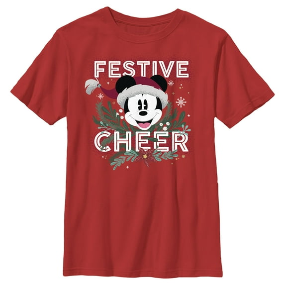 Boy's Mickey & Friends Mickey Mouse Festive Cheer Graphic Tee Red X Large