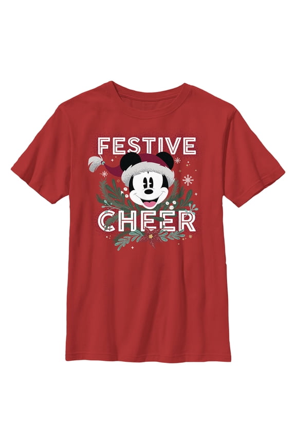 Boy's Mickey & Friends Mickey Mouse Festive Cheer Graphic Tee Red X Small