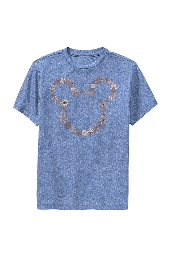 Boy's Mickey & Friends Mickey Mouse Floral Outline Silhouette  Performance Graphic Tee Royal Blue Heather Large
