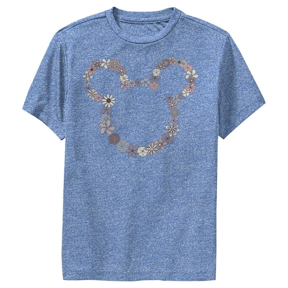 Boy's Mickey & Friends Mickey Mouse Floral Outline Silhouette  Performance Graphic Tee Royal Blue Heather Medium