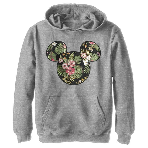 Boy's Mickey & Friends Mickey Mouse Floral Silhouette Pull Over Hoodie Athletic Heather Small
