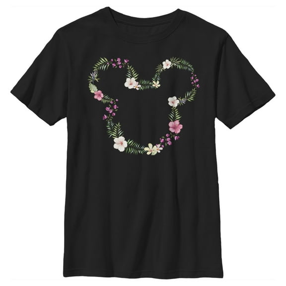 Boy's Mickey & Friends Mickey Mouse Flower Crown Silhouette  Graphic Tee Black Medium
