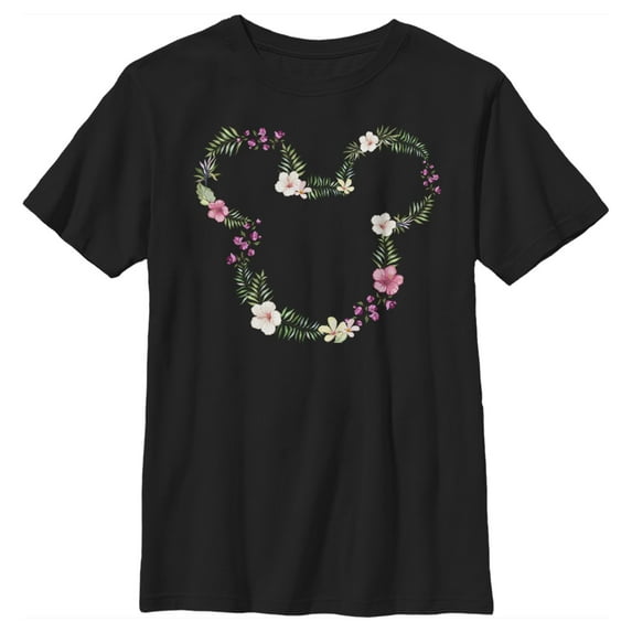 Boy's Mickey & Friends Mickey Mouse Flower Crown Silhouette Graphic Tee Black Medium