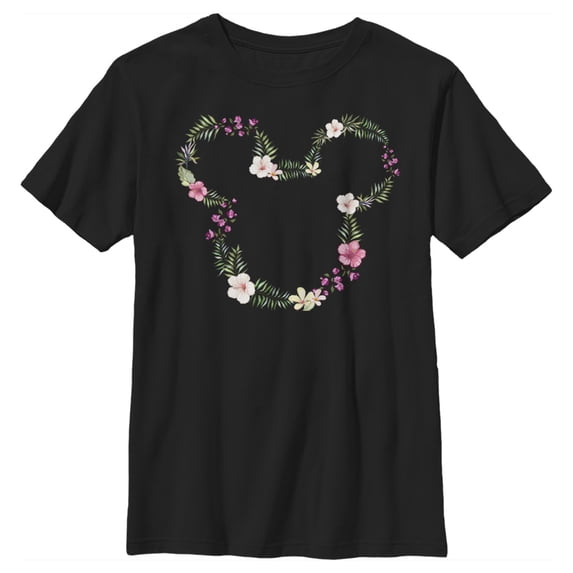 Boy's Mickey & Friends Mickey Mouse Flower Crown Silhouette Graphic Tee Black X Large