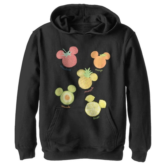 Boy's Mickey & Friends Mickey Mouse Fruit Silhouettes  Pull Over Hoodie Black Medium