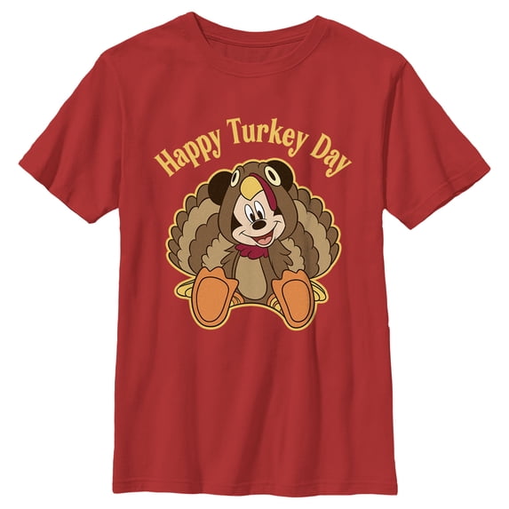 Boy's Mickey & Friends Mickey Mouse Happy Turkey Day Graphic Tee Red Large