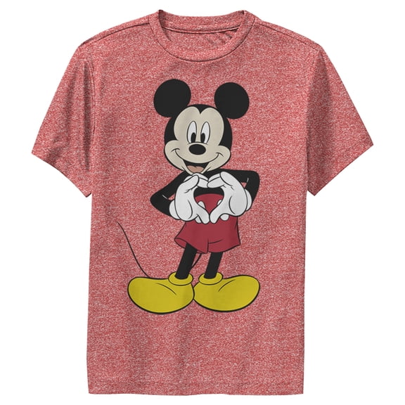 Boy's Mickey & Friends Mickey Mouse Heart  Performance Graphic Tee Red Heather X Large