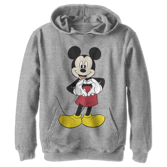 Boy's Mickey & Friends Mickey Mouse Heart Pull Over Hoodie Athletic Heather Small