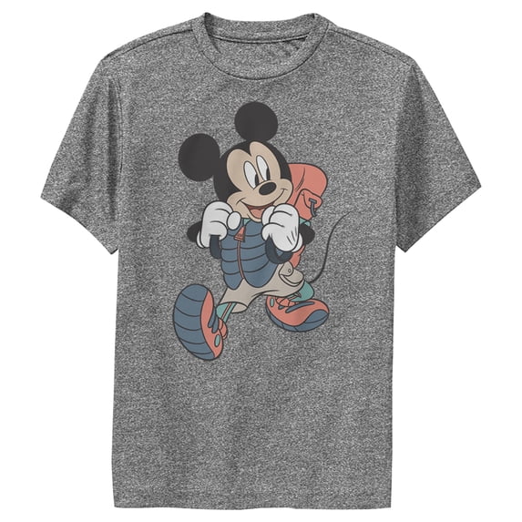 Boy's Mickey & Friends Mickey Mouse Hiker Performance Graphic Tee Charcoal Heather Small