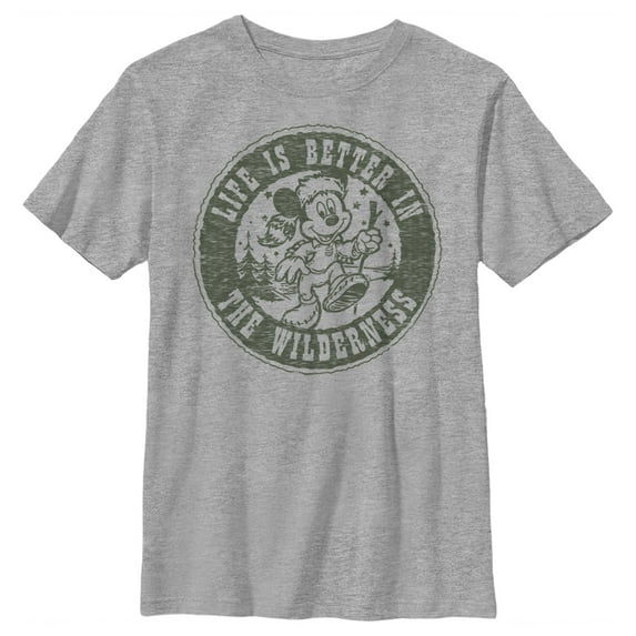 Boy's Mickey & Friends Mickey Mouse Life is Better in the Wilderness Graphic Tee Athletic Heather Large