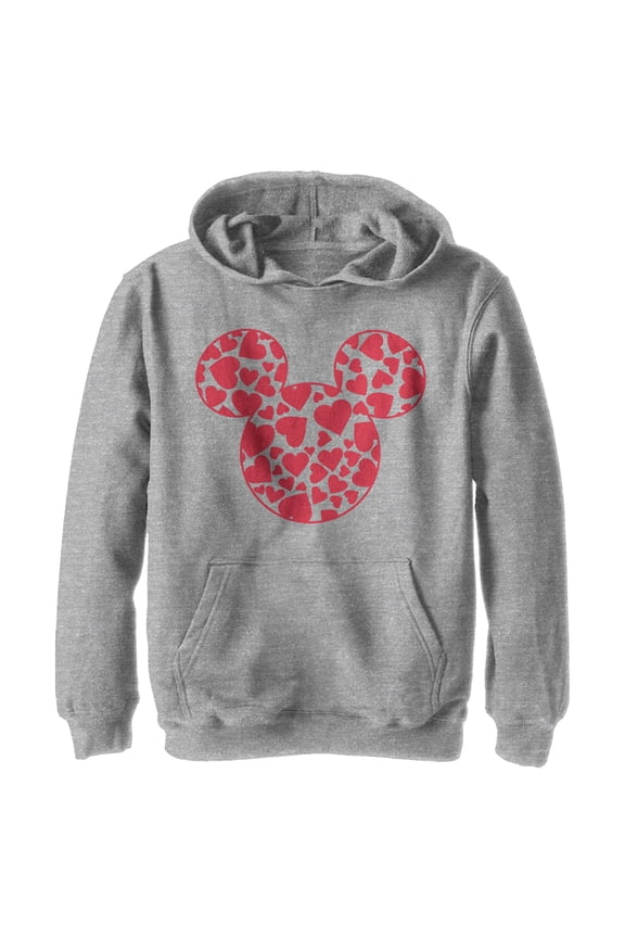 Boy's Mickey & Friends Mickey Mouse Logo Filled With Hearts Pull Over Hoodie Athletic Heather Medium