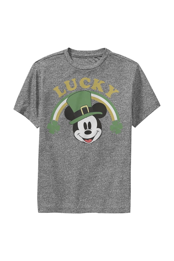 Boy's Mickey & Friends Mickey Mouse Lucky Rainbow Performance Graphic Tee Charcoal Heather Large