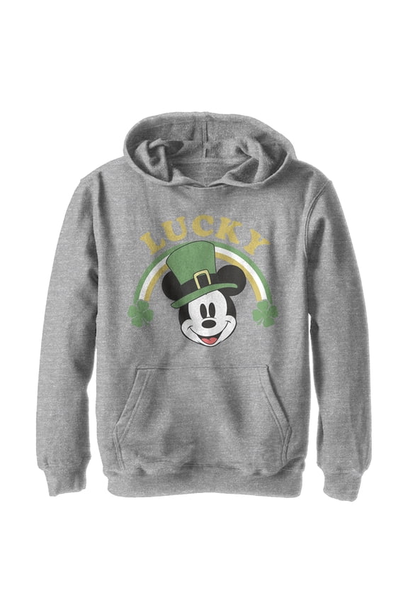 Boy's Mickey & Friends Mickey Mouse Lucky Rainbow Pull Over Hoodie Athletic Heather Medium
