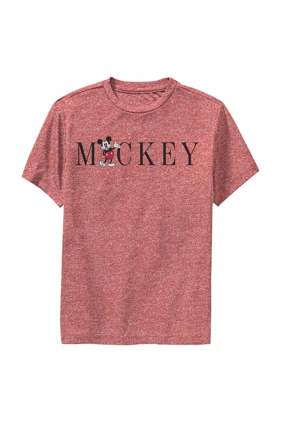 Boy's Mickey & Friends Mickey Mouse Minimalist Name  Performance Graphic Tee Red Heather Large