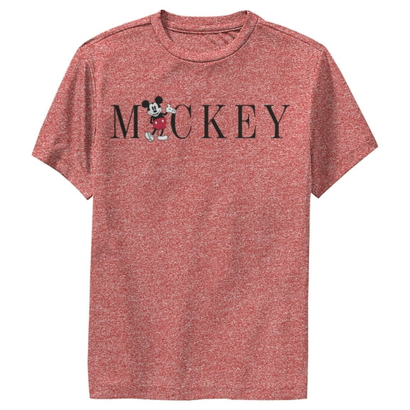 Boy's Mickey & Friends Mickey Mouse Minimalist Name  Performance Graphic Tee Red Heather X Large