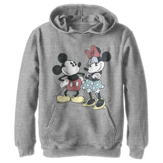 Boy's Mickey & Friends Mickey Mouse & Minnie Vintage Couple  Pull Over Hoodie Athletic Heather X Large