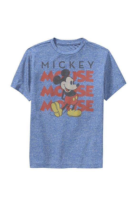 Boy's Mickey & Friends Mickey Mouse Name Stack Distressed Performance Graphic Tee Royal Blue Heather Large