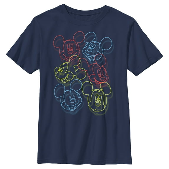 Boy's Mickey & Friends Mickey Mouse Neon Outlines Graphic Tee Navy Blue Large