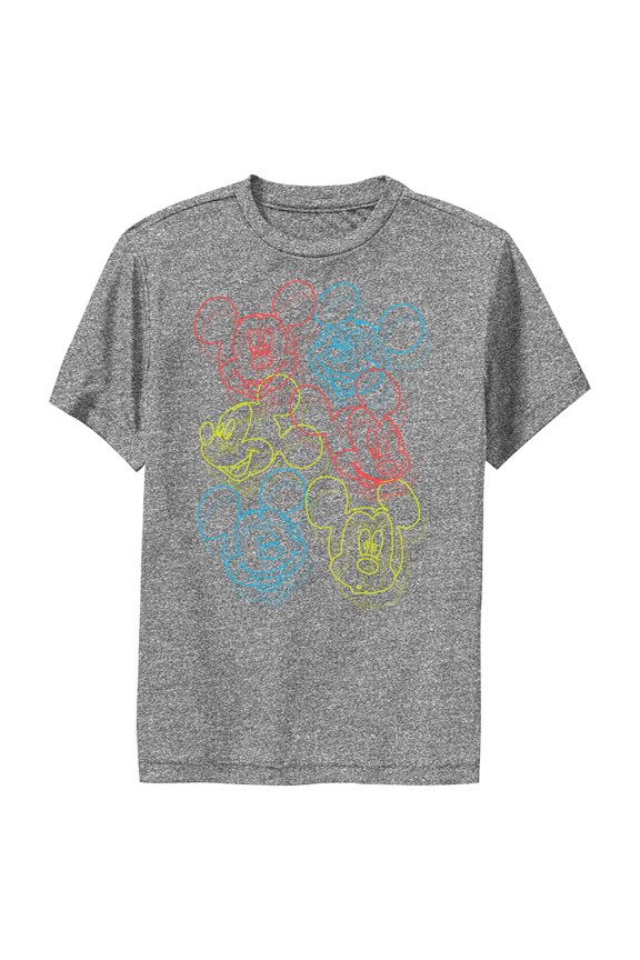 Boy's Mickey & Friends Mickey Mouse Neon Outlines Performance Graphic Tee Charcoal Heather Large