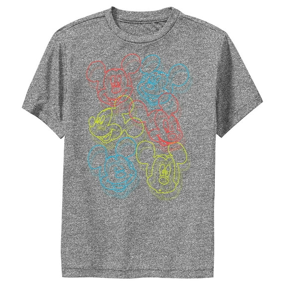 Boy's Mickey & Friends Mickey Mouse Neon Outlines Performance Graphic Tee Charcoal Heather Small