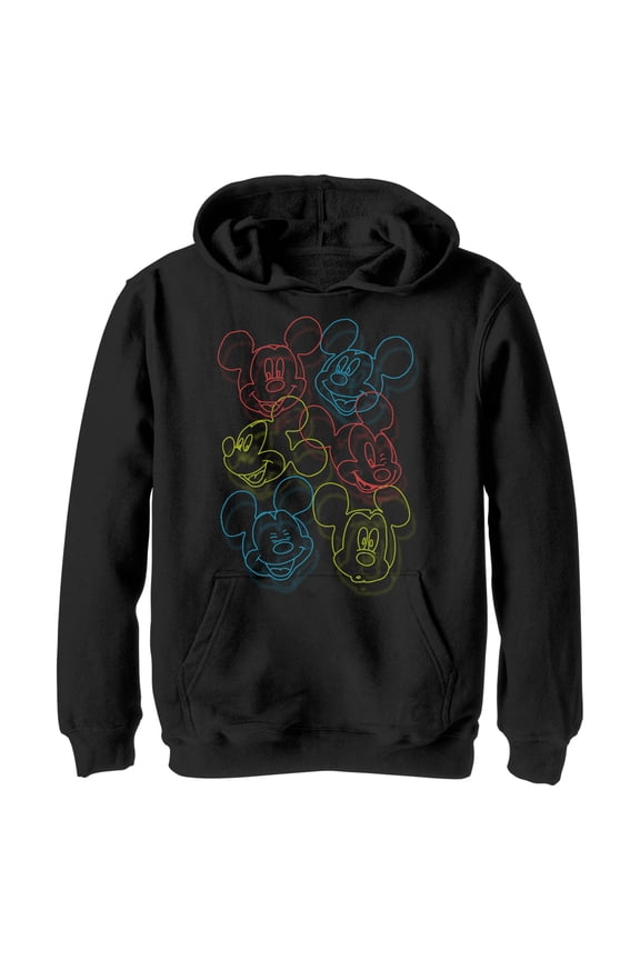 Boy's Mickey & Friends Mickey Mouse Neon Outlines Pull Over Hoodie Black Small