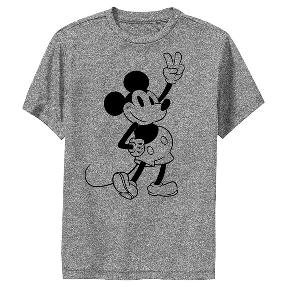Boy's Mickey & Friends Mickey Mouse Peace Sign Performance Graphic Tee Charcoal Heather Large