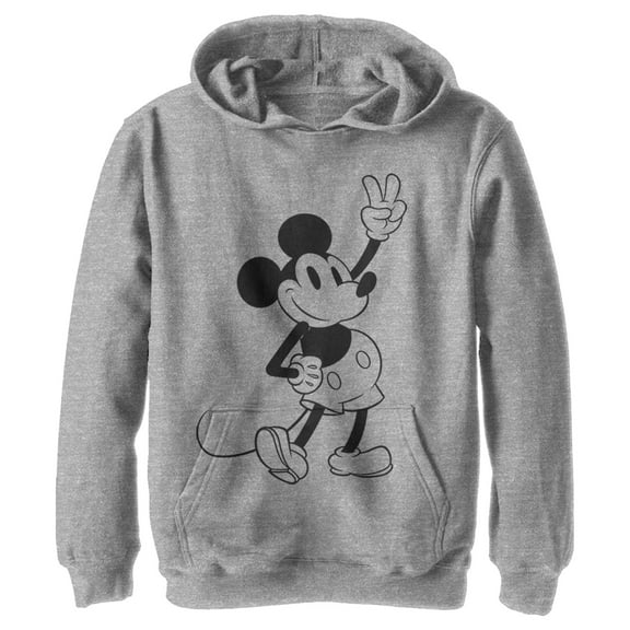 Boy's Mickey & Friends Mickey Mouse Peace Sign Pull Over Hoodie Athletic Heather Medium