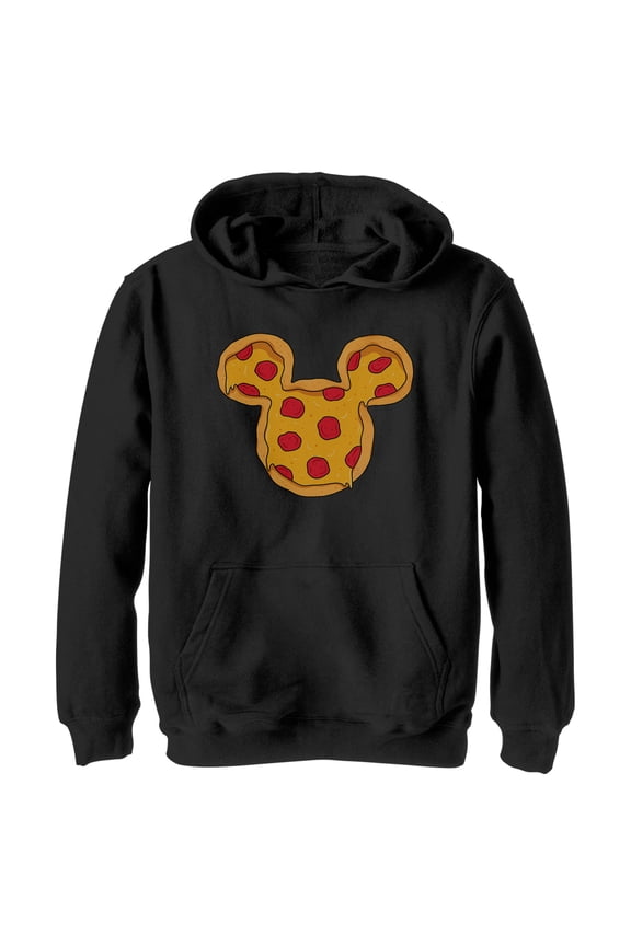 Boy's Mickey & Friends Mickey Mouse Pizza Silhouette Pull Over Hoodie Black Medium