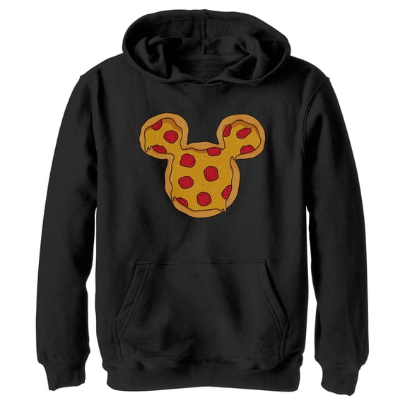 Boy's Mickey & Friends Mickey Mouse Pizza Silhouette Pull Over Hoodie Black X Large