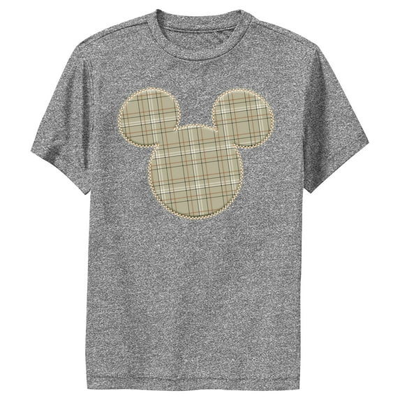 Boy's Mickey & Friends Mickey Mouse Plaid Silhouette Performance Graphic Tee Charcoal Heather Large