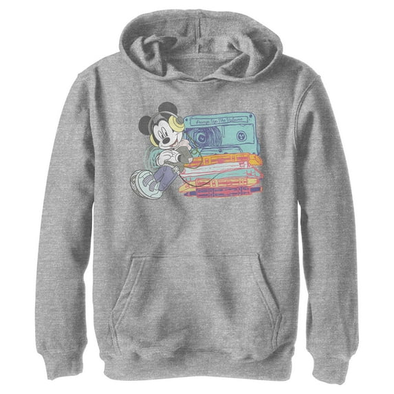 Boy's Mickey & Friends Mickey Mouse Pump Up the Volume Pull Over Hoodie Athletic Heather Small