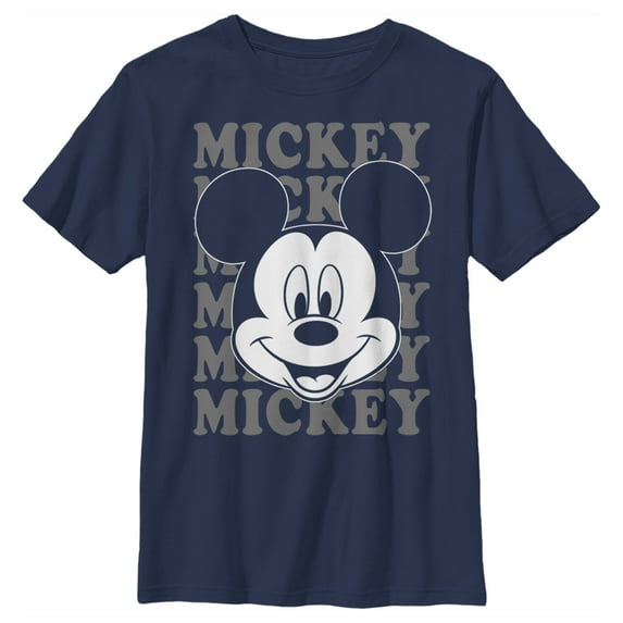 Boy's Mickey & Friends Mickey Mouse Repeating Name Graphic Tee Navy Blue Medium