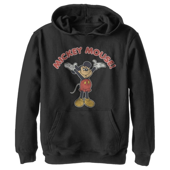 Boy's Mickey & Friends Mickey Mouse Retro Distressed Pull Over Hoodie Black Medium
