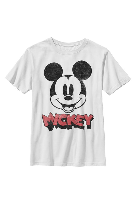 Boy's Mickey & Friends Mickey Mouse Retro Headshot Graphic Tee White Large