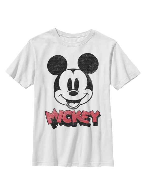 Boy's Mickey & Friends Mickey Mouse Retro Headshot Graphic Tee White Medium
