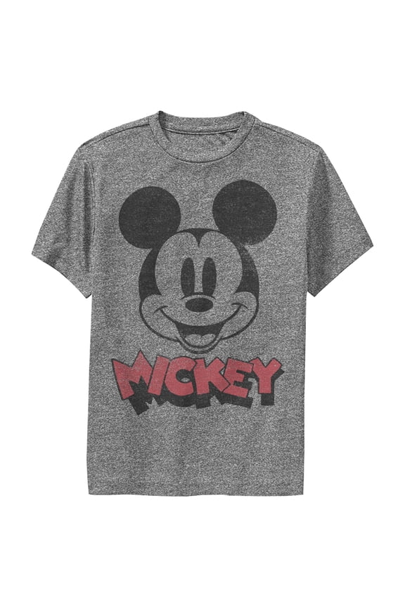 Boy's Mickey & Friends Mickey Mouse Retro Headshot Performance Graphic Tee Charcoal Heather Large