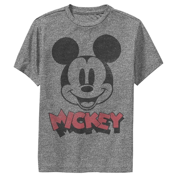 Boy's Mickey & Friends Mickey Mouse Retro Headshot Performance Graphic Tee Charcoal Heather Medium