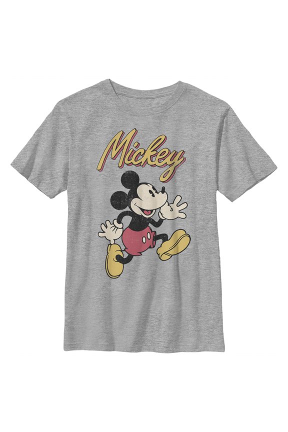 Boy's Mickey & Friends Mickey Mouse Retro Running  Graphic Tee Athletic Heather Large