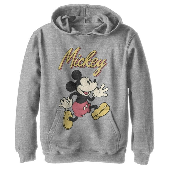 Boy's Mickey & Friends Mickey Mouse Retro Running Pull Over Hoodie Athletic Heather Medium