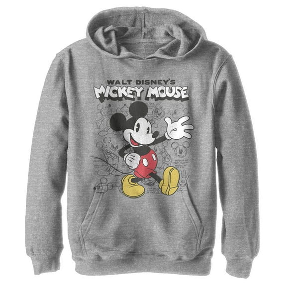Boy's Mickey & Friends Mickey Mouse Retro Sketchbook Pull Over Hoodie Athletic Heather X Large