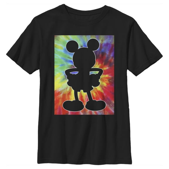 Boy's Mickey & Friends Mickey Mouse Retro Tie-Dye Silhouette Graphic Tee Black Medium