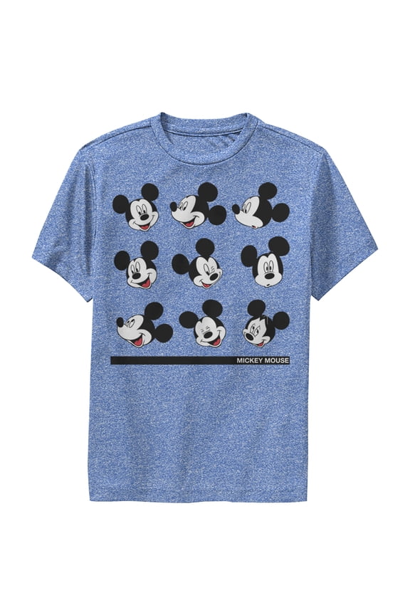 Boy's Mickey & Friends Mickey Mouse Silly Faces Performance Graphic Tee Royal Blue Heather Small