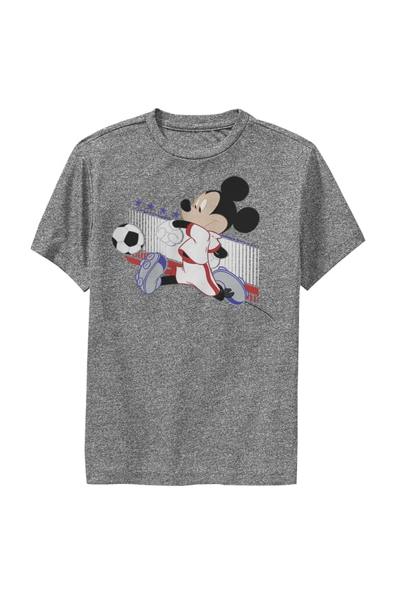 Boy's Mickey & Friends Mickey Mouse Soccer France Performance Graphic Tee Charcoal Heather Small