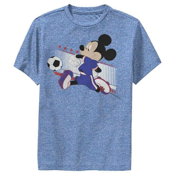 Boy's Mickey & Friends Mickey Mouse Soccer Japan  Performance Graphic Tee Royal Blue Heather Medium
