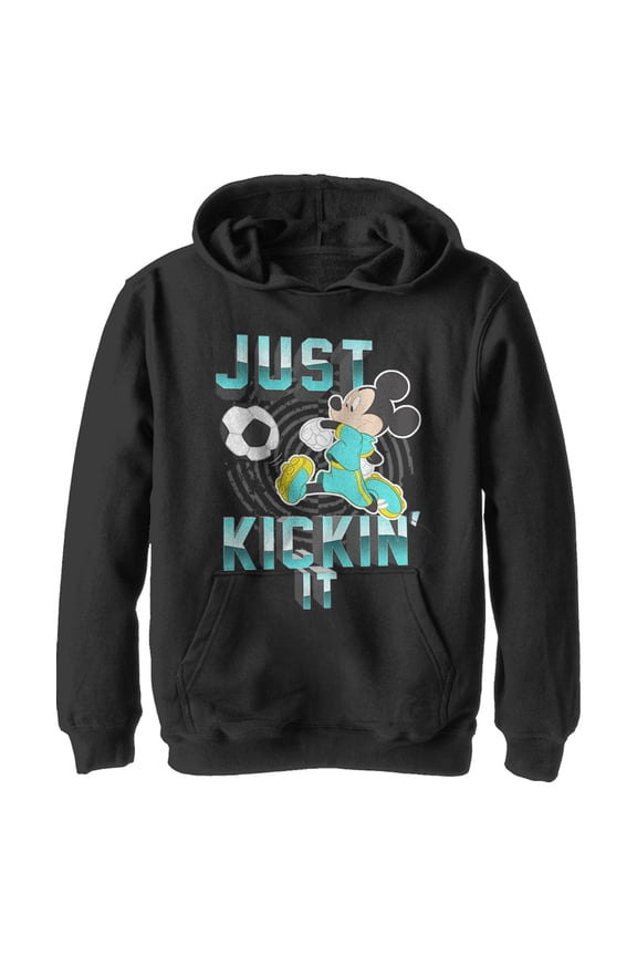 Boy's Mickey & Friends Mickey Mouse Soccer Just Kickin' It Pull Over Hoodie Black Medium